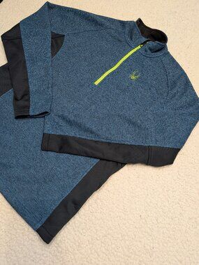 Spyder Men’s 1/4 Zip Fleece Pullover Large Blue Performance Jacket
